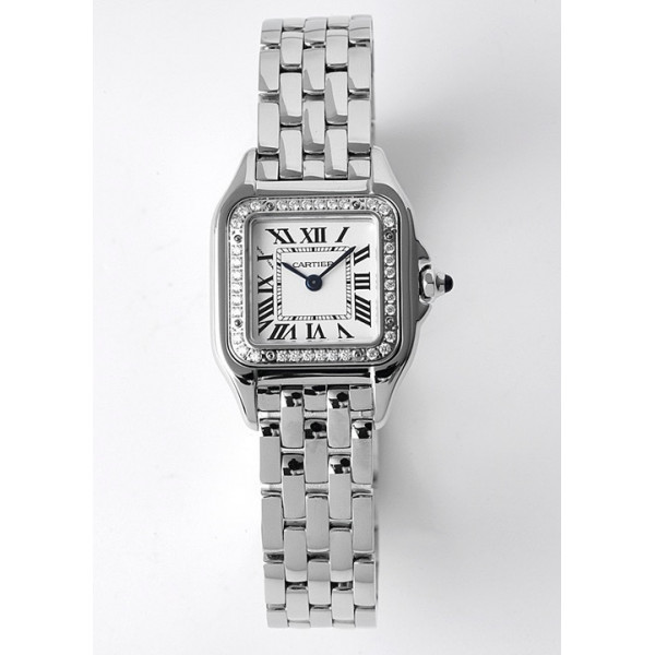 Panthère 1:1 Best Edition SS White Dial Diamonds Bezel on SS Bracelet BVF Ronda Quartz