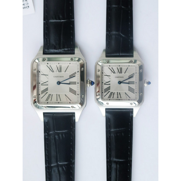 Santos De Cartier SS Whtie Dial Leather Swiss Quartz