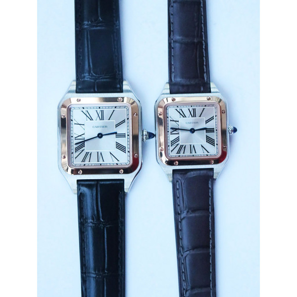 Santos De Cartier SS/RG Whtie Dial Leather Swiss Quartz