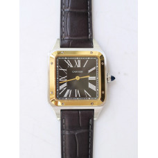 Santos De Cartier SS/YG Black Dial Leather Swiss Quartz