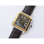 Santos De Cartier SS/YG Black Dial Leather Swiss Quartz