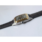 Santos De Cartier SS/YG Black Dial Leather Swiss Quartz