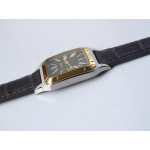 Santos De Cartier SS/YG Black Dial Leather Swiss Quartz