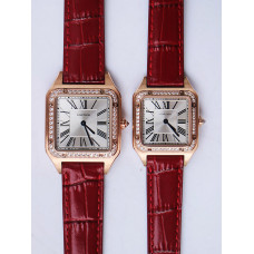 Santos De Cartier RG Diamonds Bezel Whtie Dial Leather Swiss Quartz
