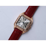 Santos De Cartier RG Diamonds Bezel Whtie Dial Leather Swiss Quartz