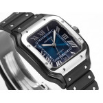 Santos de Cartier DLC 1:1 Best Edition Blue Dial SS SmartLinks Rubber THB MIYOTA 9015