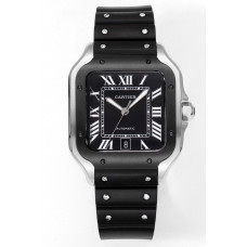 Santos de Cartier SS/DLC Bezel  1:1 Best Edition Black&Grey Dial SS SmartLinks Rubber THB MIYOTA 9015