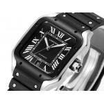 Santos de Cartier SS/DLC Bezel  1:1 Best Edition Black&Grey Dial SS SmartLinks Rubber THB MIYOTA 9015