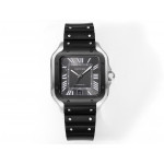 Santos de Cartier SS/DLC Bezel  1:1 Best Edition Black&Grey Dial SS SmartLinks Rubber THB MIYOTA 9015