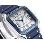 Santos de Cartier 40mm SS/Ceramic 1:1 Best Edition White&Blue Dial Rubber Strap THB MIYOTA 9015