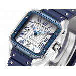 Santos de Cartier 40mm SS/Ceramic 1:1 Best Edition White&Blue Dial Rubber Strap THB MIYOTA 9015