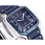 Santos de Cartier 40mm SS/Ceramic 1:1 Best Edition White&Blue Dial Rubber Strap THB MIYOTA 9015