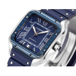 Santos de Cartier 40mm SS/Ceramic 1:1 Best Edition White&Blue Dial Rubber Strap THB MIYOTA 9015