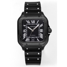 Santos de Cartier DLC 1:1 Best Edition Black Dial SS SmartLinks Rubber HTB MIYOTA 9015 