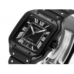 Santos de Cartier DLC 1:1 Best Edition Black Dial SS SmartLinks Rubber THB MIYOTA 9015 