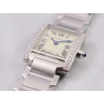 Tank Francaise Ladies 25mm Diamonds Bezel SS 1:1 Best Edition White Dial on SS Bracelet Ronda Quartz 8848F