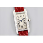 Tank WJTA0029 29mm Diamonds Bezel SS Silver Dial Red Croco Strap Ronda Quartz 8848F