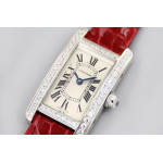 Tank WJTA0029 29mm Diamonds Bezel SS Silver Dial Red Croco Strap Ronda Quartz 8848F