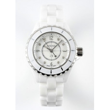 J12 Ladies 33mm Ceramic White MOP Dial Diamonds Marker Bracelet EAST Swiss Qtz