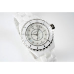 J12 Ladies 33mm Ceramic White MOP Dial Diamonds Marker Bracelet EAST Swiss Qtz