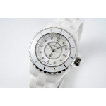 J12 Ladies 33mm Ceramic White MOP Dial Diamonds Marker Bracelet EAST Swiss Qtz