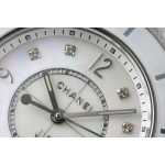 J12 Ladies 33mm Ceramic White MOP Dial Diamonds Marker Bracelet EAST Swiss Qtz