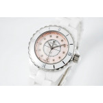 J12 Ladies 33mm Ceramic Pink MOP Dial Diamonds Marker Bracelet EAST Swiss Qtz