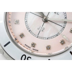 J12 Ladies 33mm Ceramic Pink MOP Dial Diamonds Marker Bracelet EAST Swiss Qtz