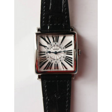 Master Square SS Ladies 1:1 Best Edition White Textured Dial on Black Leather Strap Swiss Quartz GF