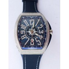 Vanguard V45 Yachting Full DIamonds SS 1:1 Best Edition Blue Textured Dial on Blue Gummy Strap A2824 ABF