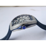 Vanguard V45 Yachting Full DIamonds SS 1:1 Best Edition Blue Textured Dial on Blue Gummy Strap A2824 ABF