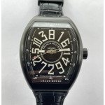 Vanguard Mens Crazy Hours PVD Case Black Dial Leather Strap ABF A23J