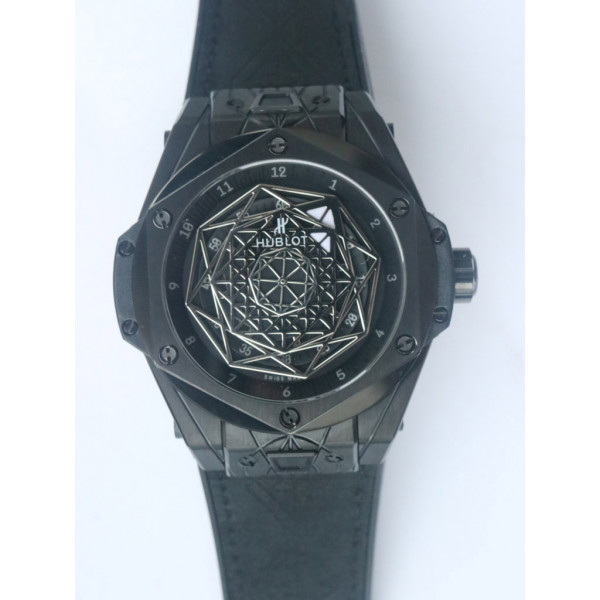 Big Bang Sang Bleu DLC Ti 1:1 Best Edition Black Skeletonal Dial On Black Gummy Strap Asian HB1213 V2 WWF