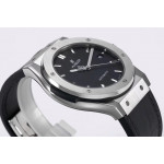 Classic Fusion 42mm SS 1:1 Best Edition Black Dial On Black Gummy Strap Asian HB1112 WWF