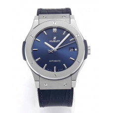 Classic Fusion 42mm SS 1:1 Best Edition Blue Dial On Black Gummy Strap Asian HB1112 WWF