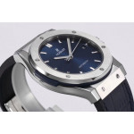 Classic Fusion 42mm SS 1:1 Best Edition Blue Dial On Black Gummy Strap Asian HB1112 WWF