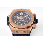 Hublot Big Bang Unico RG 1:1 Best Edition Blue Skeleton Dial Blue Rubber Strap A1280 ZF 