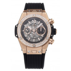 Hublot Big Bang Unico RG Diamonds Bezel 1:1 Best Edition Skeleton Dial Black Rubber Strap A1280 ZF