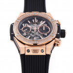 Hublot Big Bang Unico RG Diamonds Bezel 1:1 Best Edition Skeleton Dial Black Rubber Strap A1280 ZF