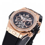 Hublot Big Bang Unico RG Diamonds Bezel 1:1 Best Edition Skeleton Dial Black Rubber Strap A1280 ZF