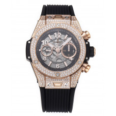 Hublot Big Bang Unico RG Full Diamonds 1:1 Best Edition Skeleton Dial Black Rubber Strap A1280 ZF