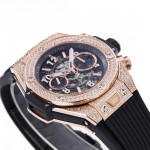 Hublot Big Bang Unico RG Full Diamonds 1:1 Best Edition Skeleton Dial Black Rubber Strap A1280 ZF