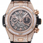 Hublot Big Bang Unico RG Full Diamonds 1:1 Best Edition Skeleton Dial Princess Bezel  Black Rubber Strap A1280 ZF