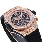 Hublot Big Bang Unico RG Full Diamonds 1:1 Best Edition Skeleton Dial Princess Bezel  Black Rubber Strap A1280 ZF