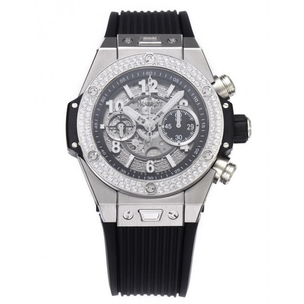 Hublot Big Bang Unico Titanium Diamonds Bezel 1:1 Best Edition Skeleton Dial Black Rubber Strap A1280 ZF