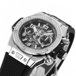 Hublot Big Bang Unico Titanium Diamonds Bezel 1:1 Best Edition Skeleton Dial Black Rubber Strap A1280 ZF