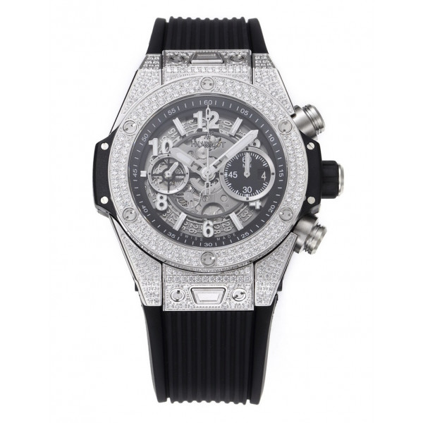 Hublot Big Bang Unico Titanium Full Diamonds 1:1 Best Edition Skeleton Dial Black Rubber Strap A1280 ZF