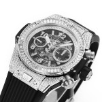 Hublot Big Bang Unico Titanium Full Diamonds 1:1 Best Edition Skeleton Dial Princess Diamonds Bezel Black Rubber Strap A1280 ZF