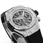 Hublot Big Bang Unico Titanium Full Diamonds 1:1 Best Edition Skeleton Dial Princess Diamonds Bezel Black Rubber Strap A1280 ZF