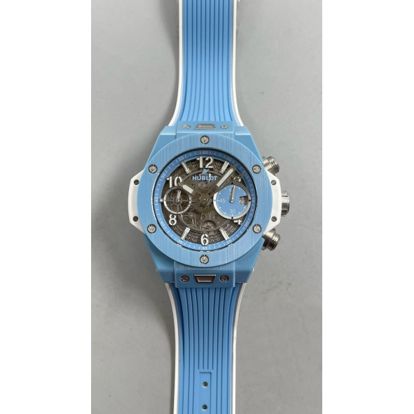 Hublot Big Bang Unico Blue/White Ceramic 1:1 Best Edition Skeleton Dial on Blue/White Rubber Strap BBF A1280